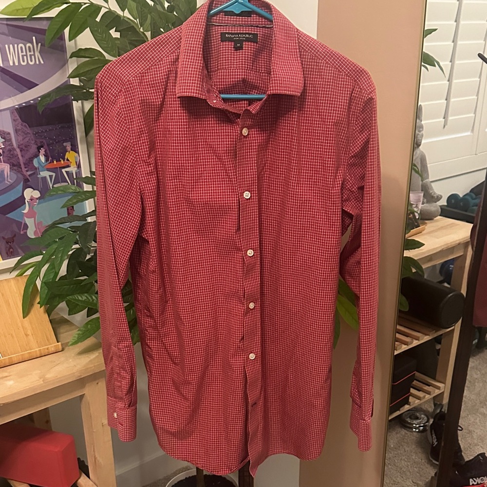 Banana Republic Red Micro-Check Dress Shirt